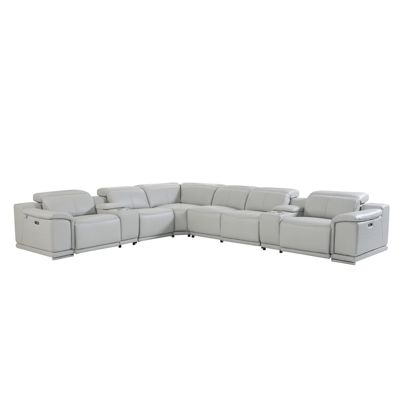 Pemberly Row 8-Piece 1 Console 3-Power Reclining Italian Leather Sectional