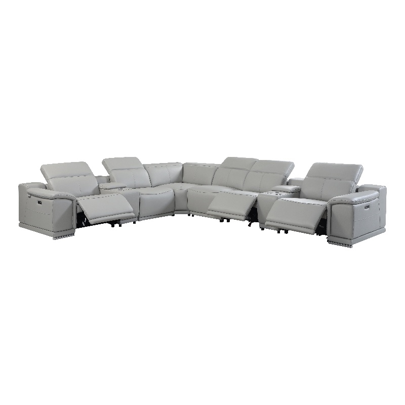 Pemberly Row 8-Piece 1 Console 3-Power Reclining Italian Leather Sectional