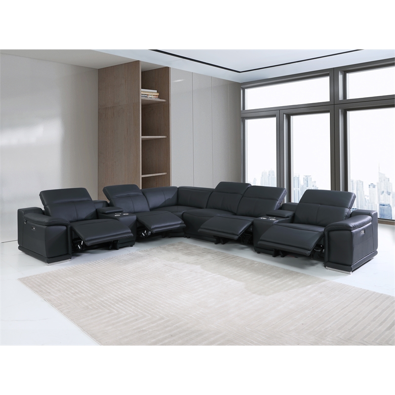 Pemberly Row 8-Piece 1 Console 4-Power Reclining Italian Leather Sectional