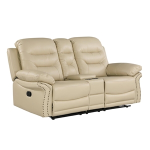 Pemberly Row Modern Contemporary Leather Console Loveseat in Beige