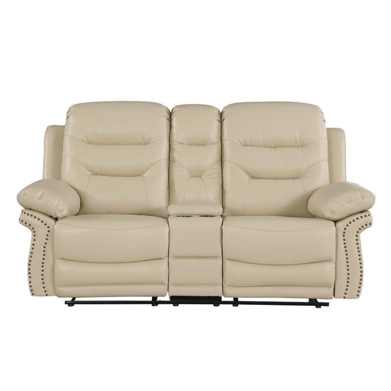 Pemberly Row Modern Contemporary Leather Console Loveseat in Beige