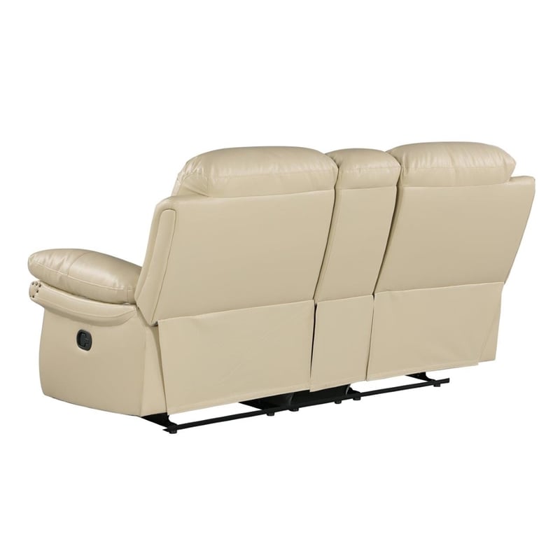 Pemberly Row Modern Contemporary Leather Console Loveseat in Beige