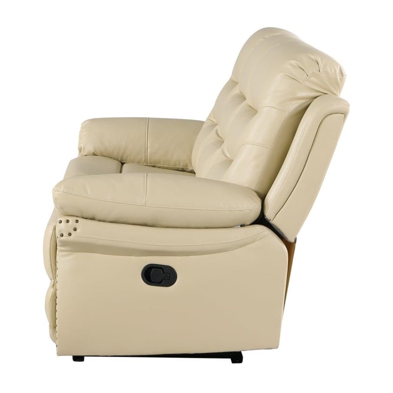 Pemberly Row Modern Contemporary Leather Console Loveseat in Beige