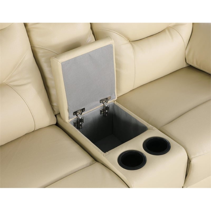 Pemberly Row Modern Contemporary Leather Console Loveseat in Beige