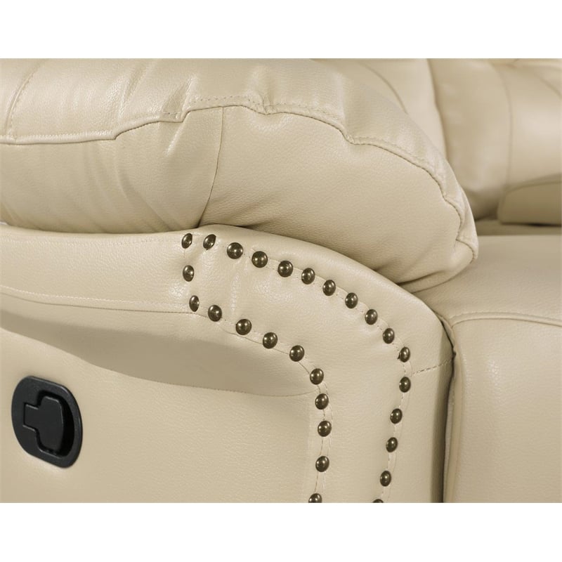 Pemberly Row Modern Contemporary Leather Console Loveseat in Beige