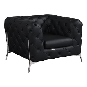 Pemberly Row Modern Genuine Italian Leather Upholstered Chair in Black