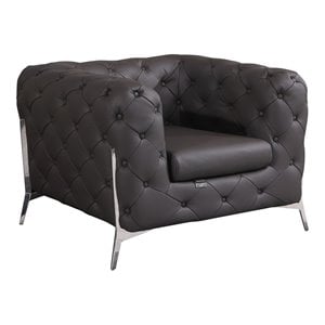 Pemberly Row Modern Genuine Italian Leather Upholstered Chair in Brown