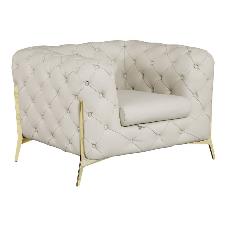 Pemberly Row Modern Genuine Italian Leather Upholstered Chair in Beige