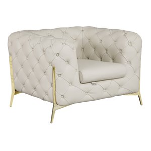 Pemberly Row Modern Genuine Italian Leather Upholstered Chair in Beige