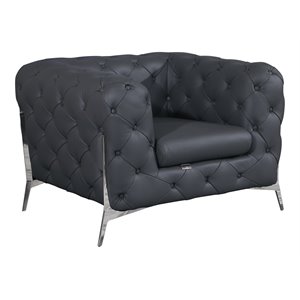 Pemberly Row Modern Genuine Italian Leather Upholstered Chair in Dark Gray