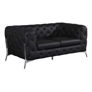Pemberly Row Modern Genuine Italian Leather Upholstered Loveseat in Black