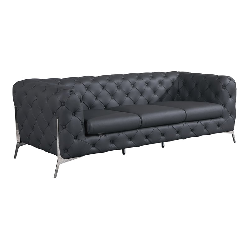 Pemberly Row Modern Genuine Italian Leather Upholstered Sofa in Dark Gray
