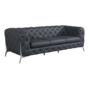 Pemberly Row Modern Genuine Italian Leather Upholstered Sofa in Dark Gray