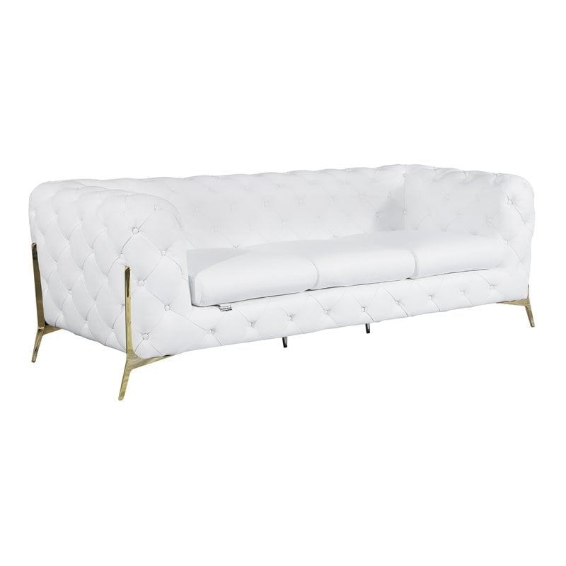 Pemberly Row Modern Genuine Italian Leather Upholstered Sofa in White