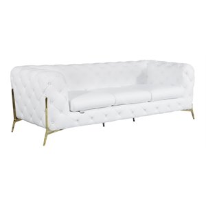 Pemberly Row Modern Genuine Italian Leather Upholstered Sofa in White