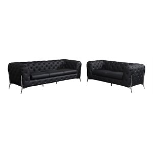 Pemberly Row 2-Piece Genuine Italian Leather Sofa & Loveseat in Black