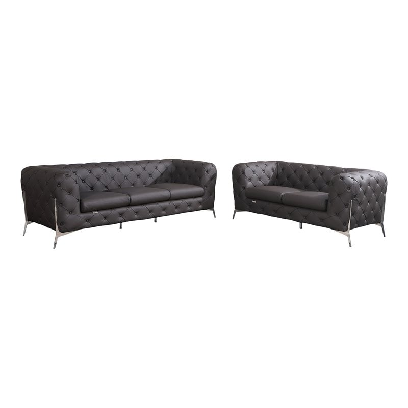 Pemberly Row 2-Piece Genuine Italian Leather Sofa & Loveseat in Brown