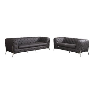 Pemberly Row 2-Piece Genuine Italian Leather Sofa & Loveseat in Brown