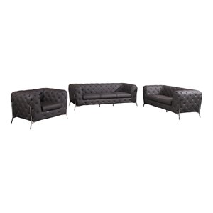 Pemberly Row 3-Piece Genuine Italian Leather Upholstered Sofa Set in Brown