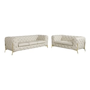 Pemberly Row 2-Piece Genuine Italian Leather Sofa & Loveseat in Beige