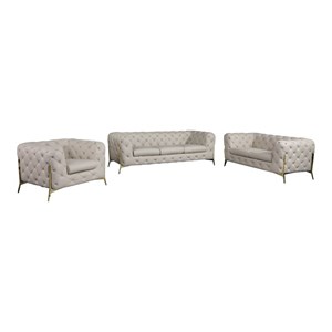 Pemberly Row 3-Piece Genuine Italian Leather Upholstered Sofa Set in Beige
