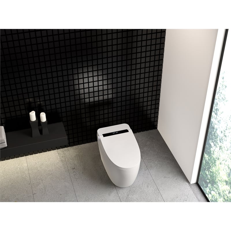 Pemberly Row Modern Ceramic White Smart Toilet with Bidet and Digital Display