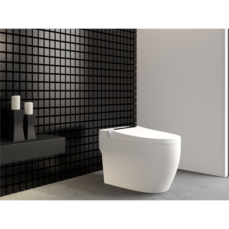 Pemberly Row Modern Ceramic White Smart Toilet with Bidet and Digital Display