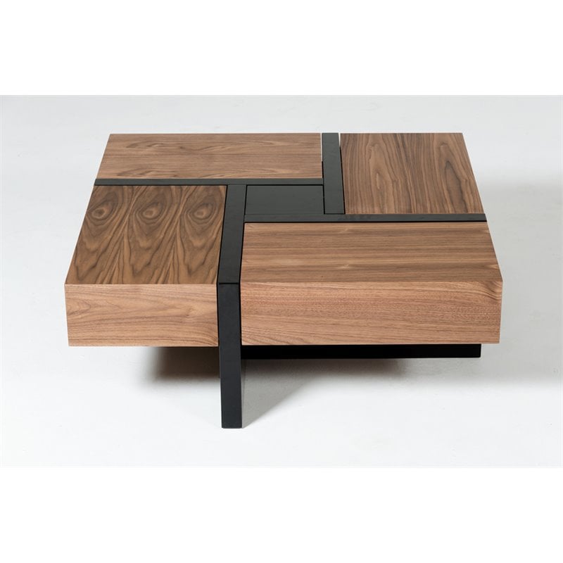 Pemberly Row Square Modern MDF Wood Coffee Table in Walnut/Black