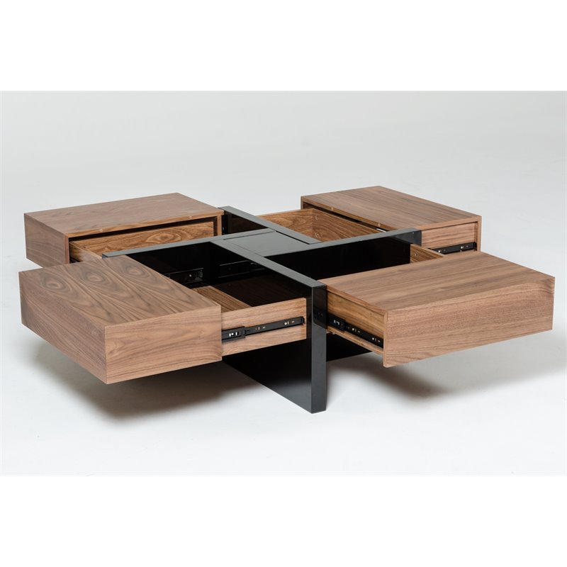 Pemberly Row Square Modern MDF Wood Coffee Table in Walnut/Black