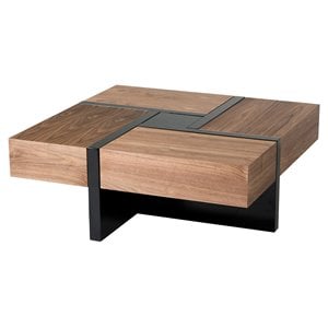 Pemberly Row Square Modern MDF Wood Coffee Table in Walnut/Black