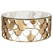 Pemberly Row Round Modern Metal & Glass Coffee Table in Gold & Clear