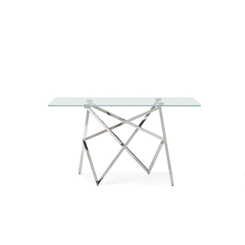 Pemberly Row Modern Stainless Steel & Glass Console Table in Silver/Clear