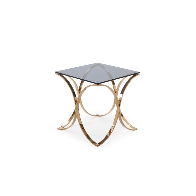 Pemberly Row Modern Glass & Stainless Steel End Table in Rose Gold
