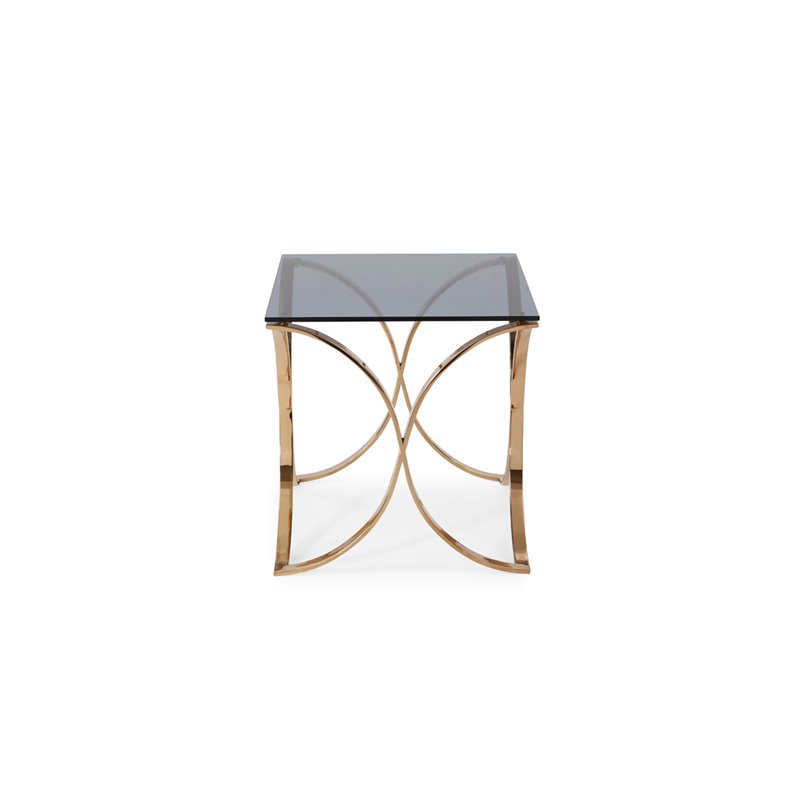 Pemberly Row Modern Glass & Stainless Steel End Table in Rose Gold