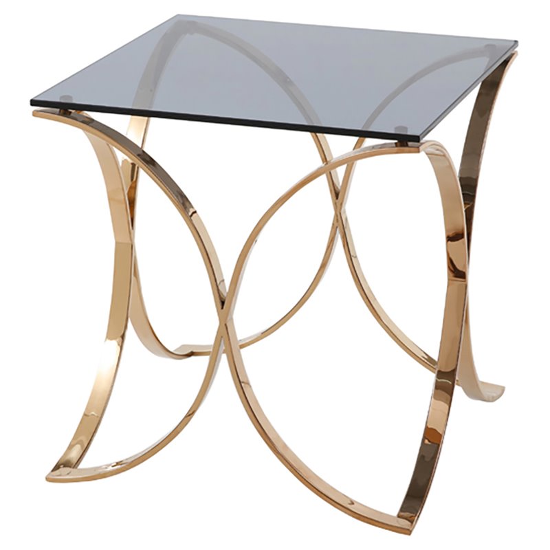 Pemberly Row Modern Glass & Stainless Steel End Table in Rose Gold