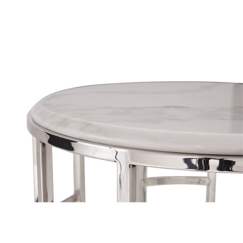 Pemberly Row Silvan Modern Stainless Steel & Marble End Table in White