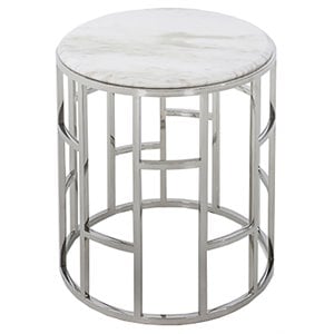 Pemberly Row Silvan Modern Stainless Steel & Marble End Table in White