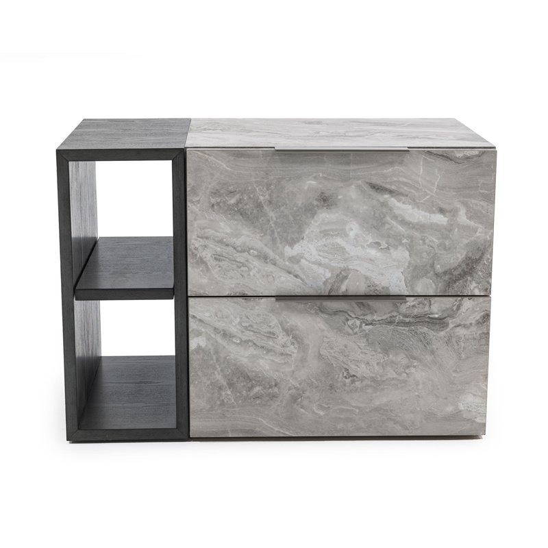 Pemberly Row Modern Wood & Faux Marble Nightstand in Wash Gray