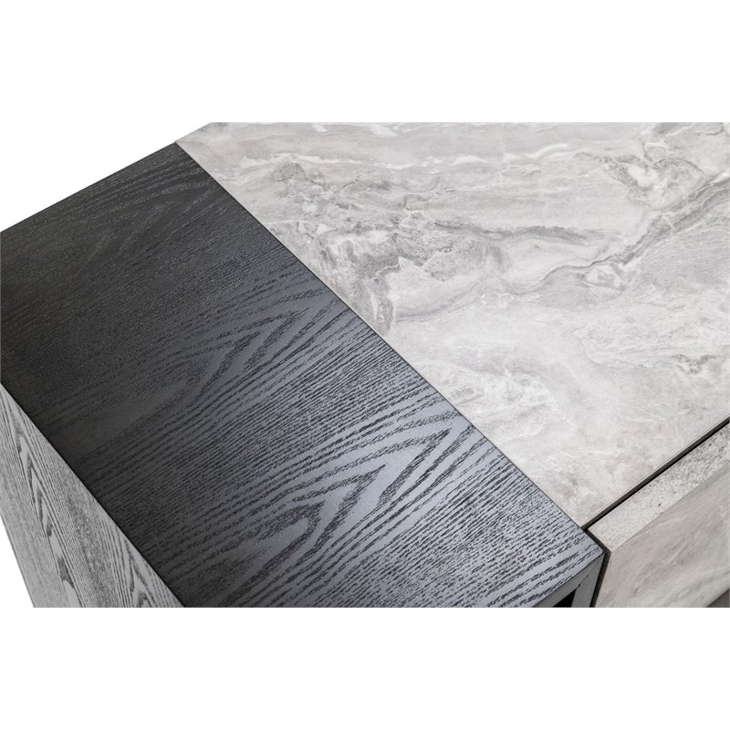 Pemberly Row Modern Wood & Faux Marble Nightstand in Wash Gray