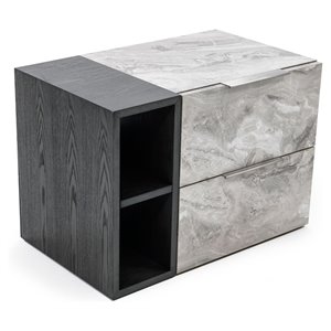 Pemberly Row Modern Wood & Faux Marble Nightstand in Wash Gray