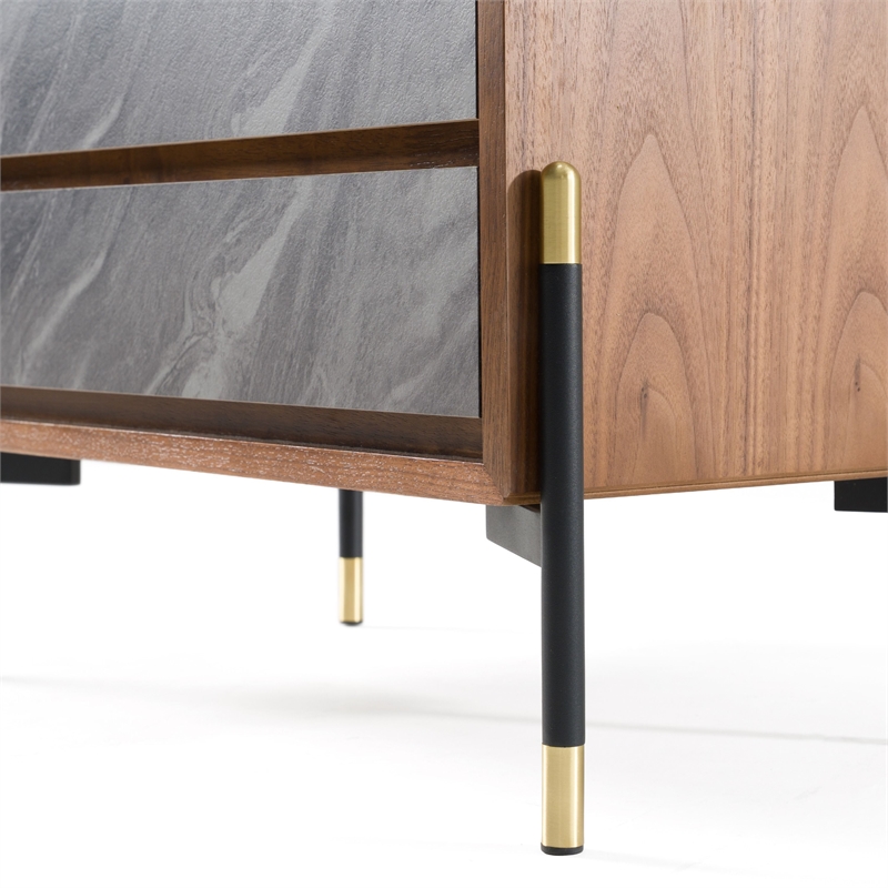 Pemberly Row 2-Drawer Mid-Century Wood Nightstand in Walnut/Gray