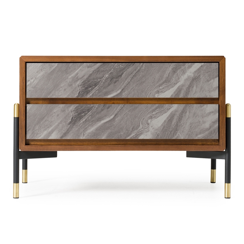 Pemberly Row 2-Drawer Mid-Century Wood Nightstand in Walnut/Gray