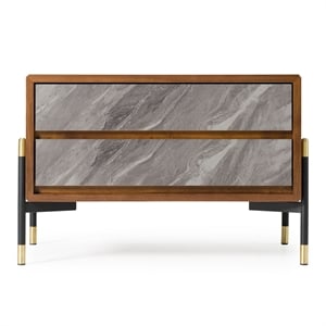 Pemberly Row 2-Drawer Mid-Century Wood Nightstand in Walnut/Gray