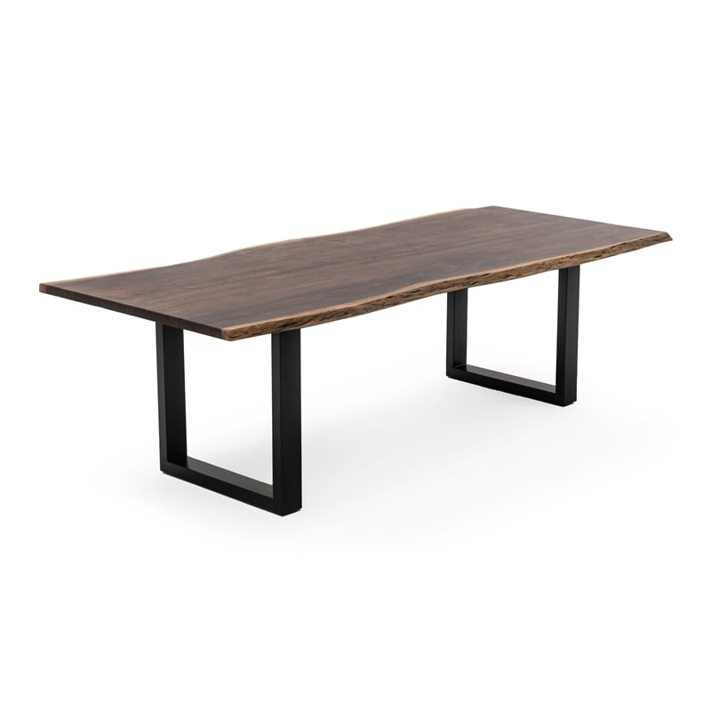 Pemberly Row Rectangular Modern Metal & Solid Wood Dining Table in Brown