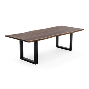 Pemberly Row Rectangular Modern Metal & Solid Wood Dining Table in Brown