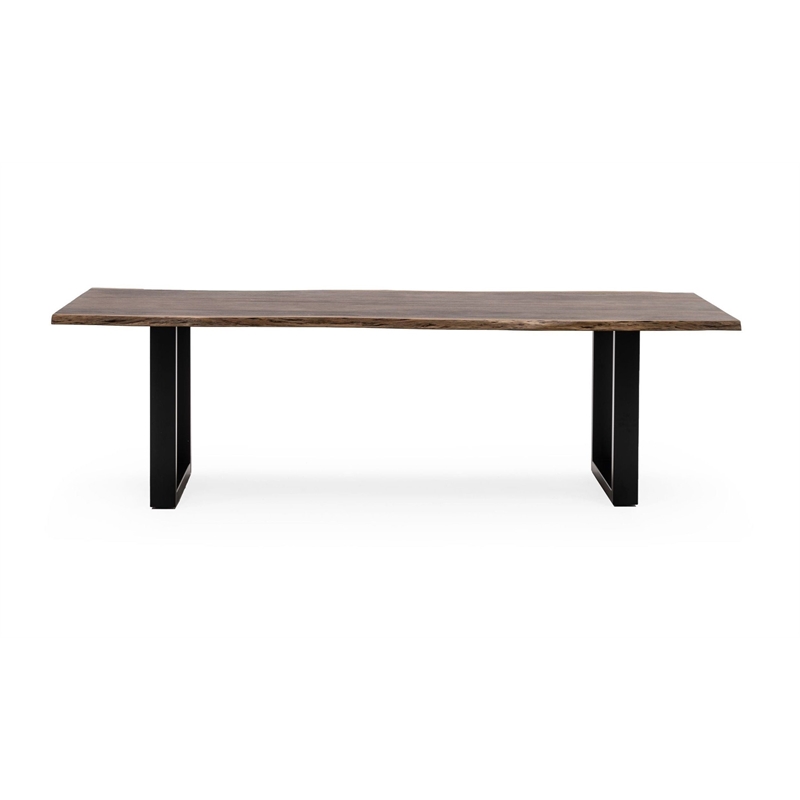Pemberly Row Rectangular Modern Metal & Solid Wood Dining Table in Brown