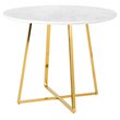 Pemberly Row Round Modern Faux Marble & Metal Dining Table in Gold/White