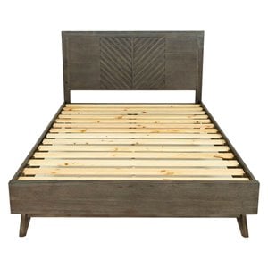 Pemberly Row 79x84&quot Mid-Century Solid Wood Chevron Eastern King Bed in Brown