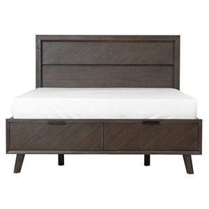 Pemberly Row 63x84&quot Mid-Century Solid Wood Queen Bed in Dark Brown
