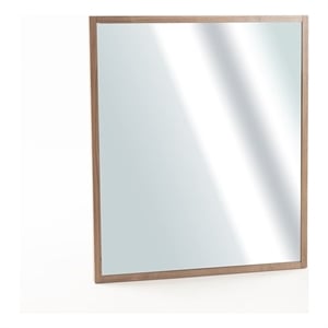 Pemberly Row 40x34&quot Modern Glass and Laminate Mirror in Walnut/Clear